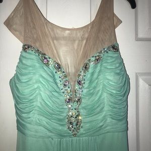 Teal floor length prom dress